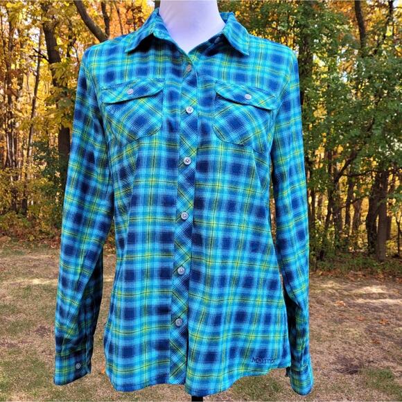 Marmot Tops - Marmot Blue Plaid Flannel Fitted Shirt size Medium